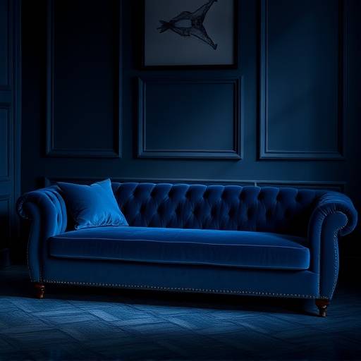 Elegant navy blue velvet sofa