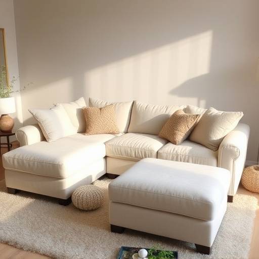 Sectional sofa with chaise lounge in light beige