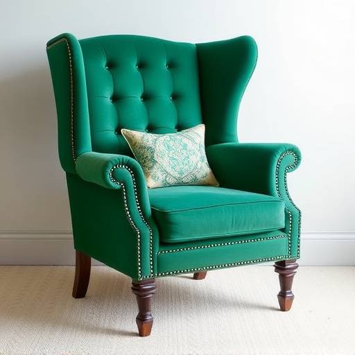Wingback armchair in emerald green
